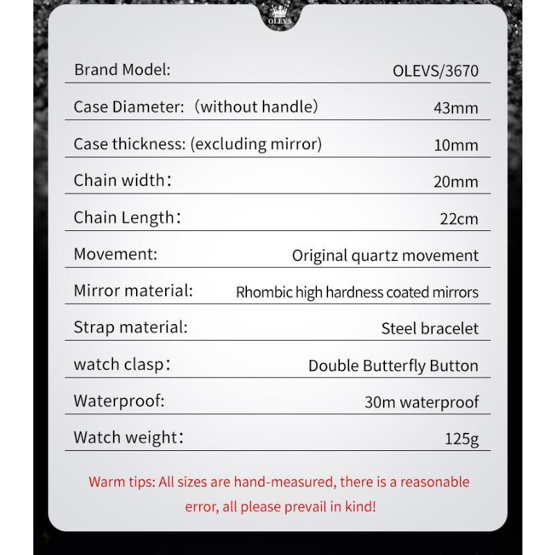 OLEVS Men Watch Fashionable Original Moon Phase Quartz Watch Waterproof Luminous Automatic Date Stainless Watch Gifts