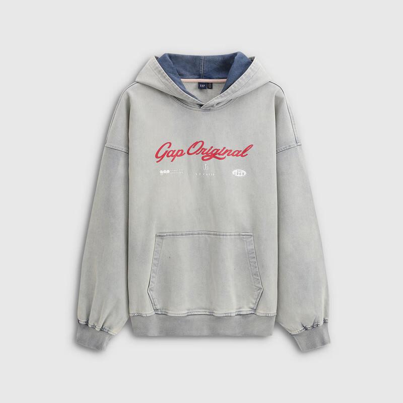 Gap Unisex Logo Gewaschener Denim Kapuzenpullover