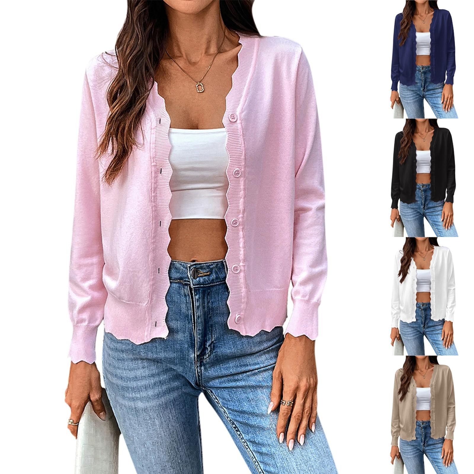 

Women s Fashion Solid Color V-neck Long Sleeve Button Short Knitted Cardigan Coat M рожевий