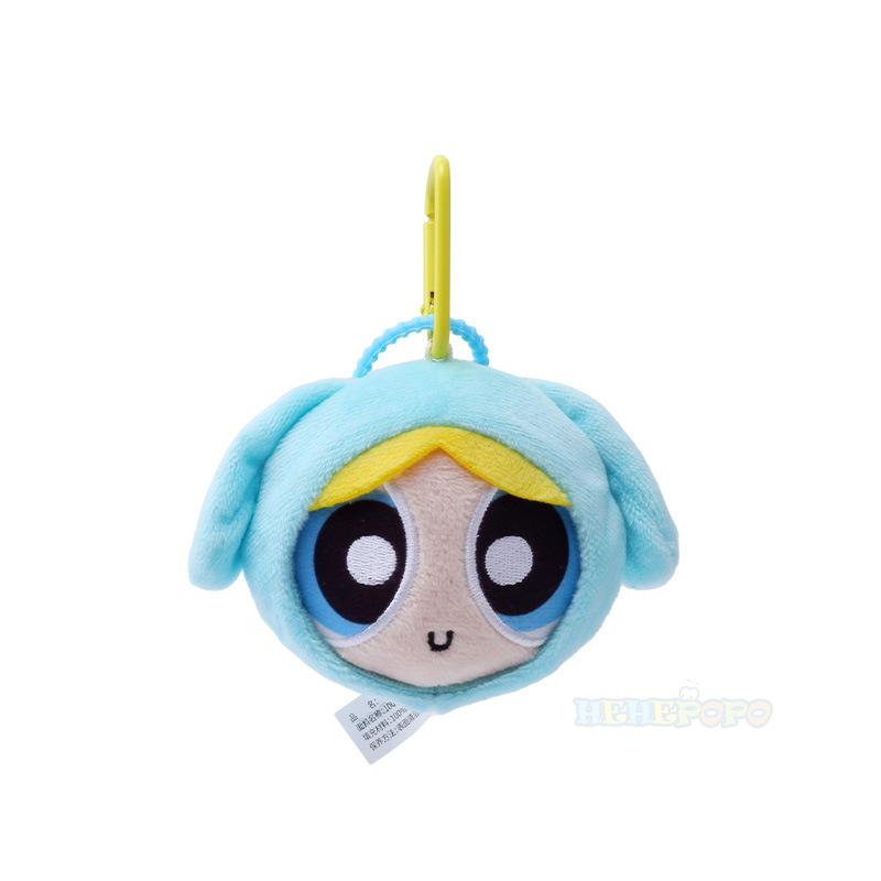 8-12cm Powerpuff Girls Plush Keychains and Bag Small Animal Head Plush Doll Pendant Cute Cartoon Girl Bag Hanging Adorn Toy