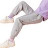 ASK JUNIOR Girls' Pants, 2025 Autumn And Winter Thickened Warm Children's Embroidered Trim Fleece-Lined Solid Color Sports Trousers, Gray, Size 160