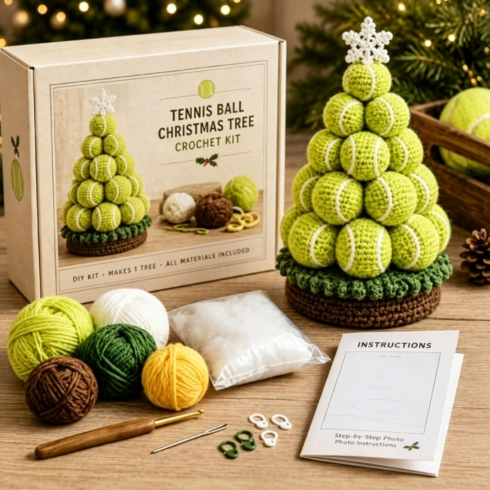 Weihnachts-Sportball Häkelset, Handstrick DIY Garn Bastelset für Weihnachtsbaum-Dekoration yellow