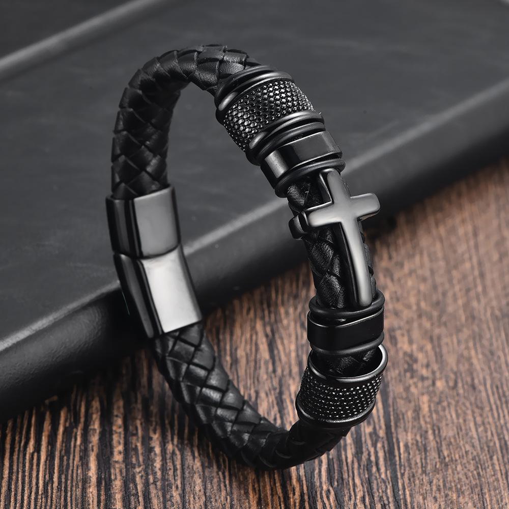 Bracelet Tressé en Cuir Acier Inoxydable pour Homme Boucle Magnétique Mode Bracelet en Cuir Personnalisé Bijoux Tendance