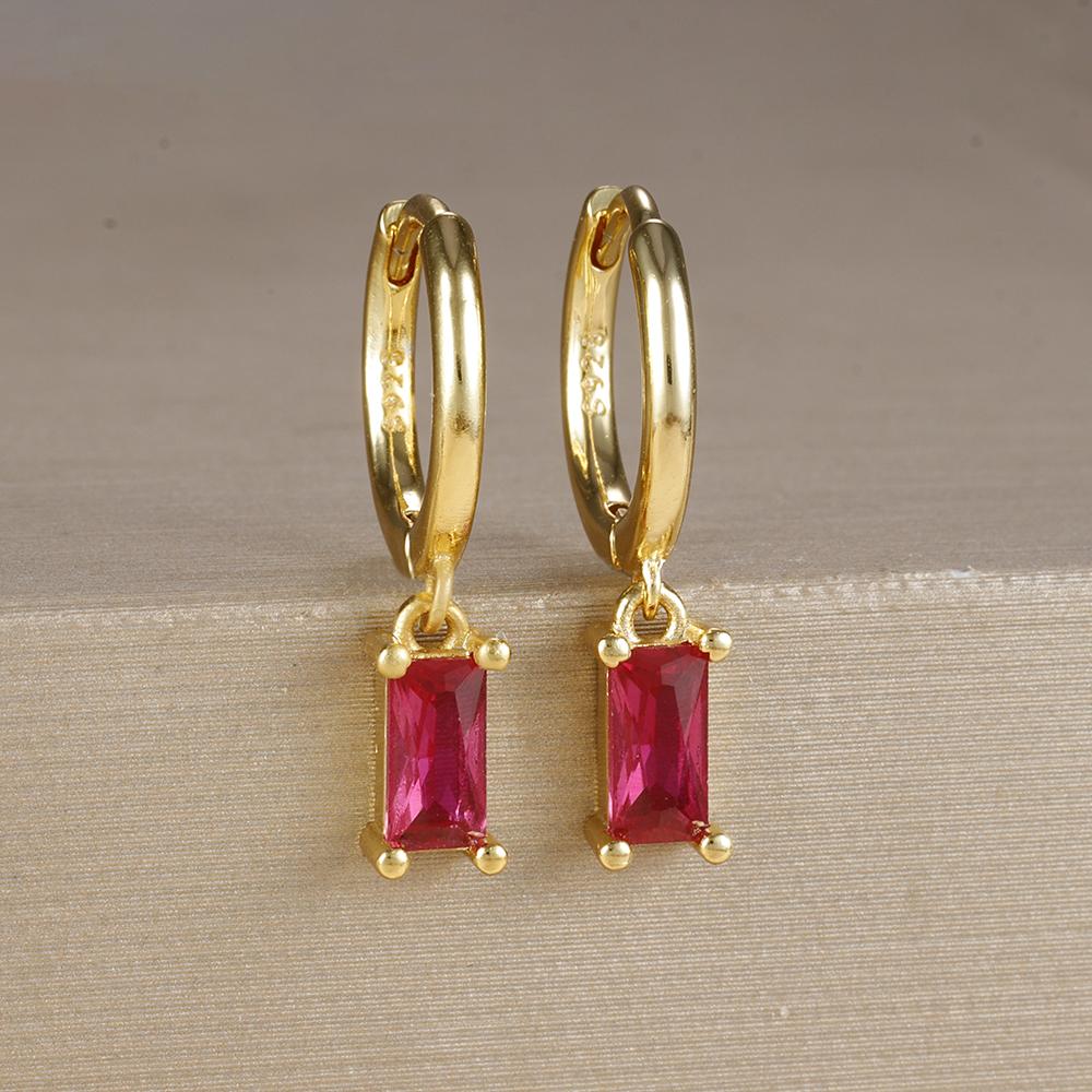 2PCS Stainless Steel December Birthday Stone Square Hanging Earrings Cubic Zirconia Chain Flower Dangle Earring Piercing Jewelry