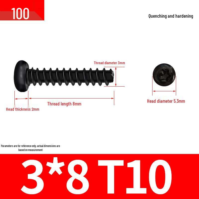 Black Zinc Plated M2 Pan Head Anti-Theft Hex Screws, Flat Tail, Self-Tapping