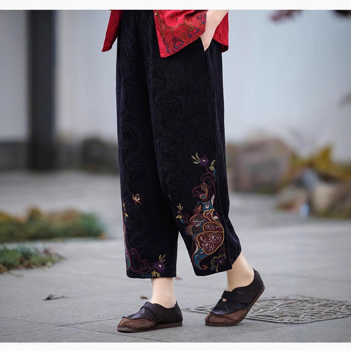 

Women s Embroidered Ethnic Style Elastic Waist Harem Pants - Loose Fit, Lantern Design, Nine-Point Casual Trousers (2025). One Size чёрный