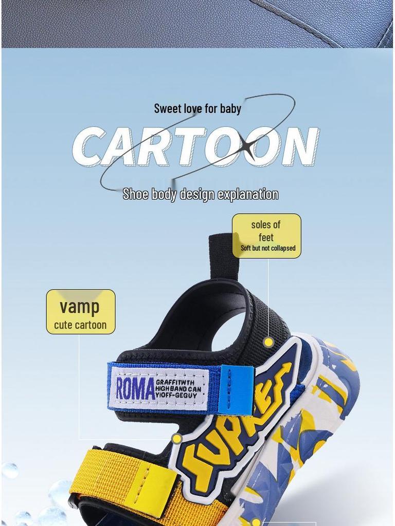 Boys' 2024 Summer Korean-Style Casual Beach Sandals with Soft Soles.