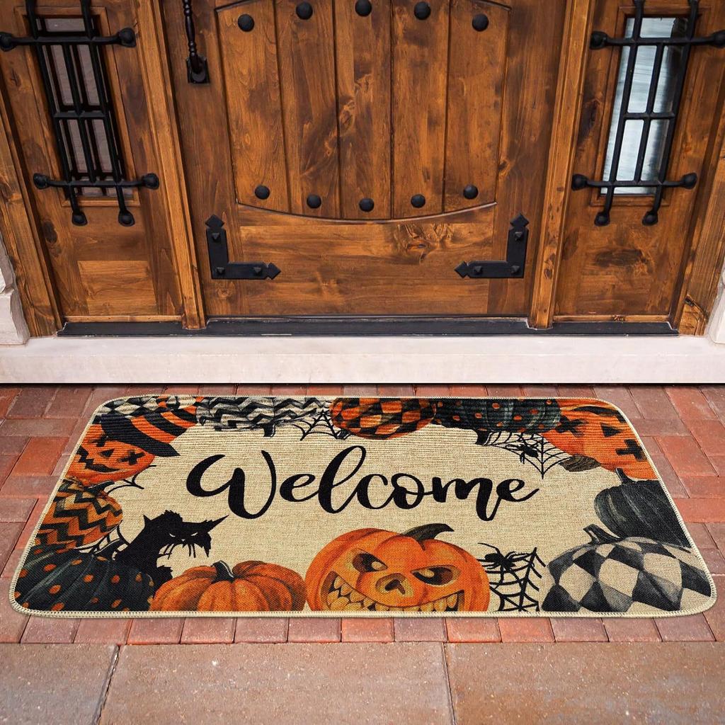 Halloween Door Mat Non-Slip Pumpkin Doormat for Outdoor Indoor Decor Durable Fall Seasonal Entrance Mat for Home Decor