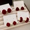Red Velvet Retro Hong Kong Style Stud Earrings for Women - Autumn/Winter 2025 High-End Niche Ear Accessories.