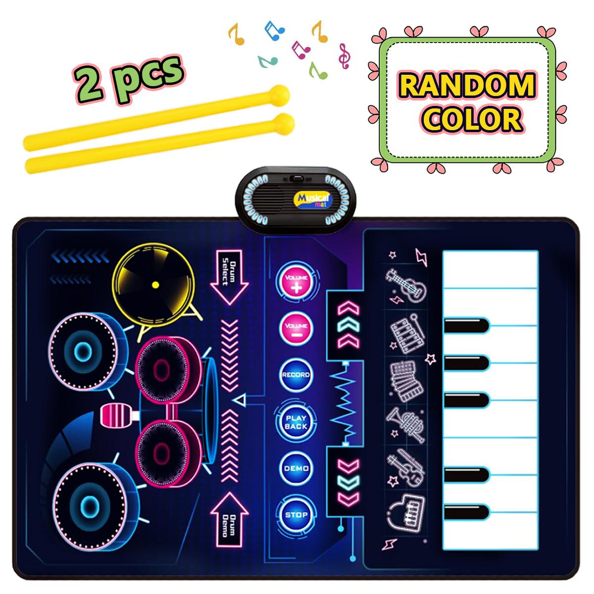 Piano Mat, Music Sensory Play Mat Piano KeyboardJazz Drum Music Piano Mat with 2 Sticks for Kids Instrument Education Gift чёрный