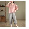 Vintage Hemden Sommer Stickerei Blumenbluse Damen Lässig 3/4 Ärmel Arbeit Blusen Locker Hemd Knöpfe Oberteile