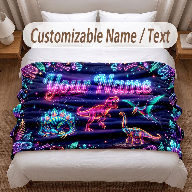 Coperta Morbida a Tema Dinosauri Personalizzata con Stampa Nome Testo Coperta Calda Decorazione Divano Casa Camera da Letto