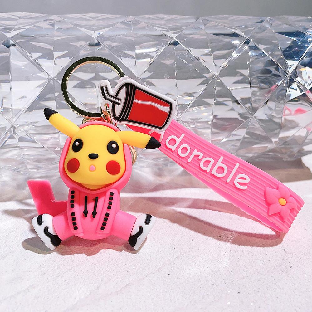 Adorable Silicone Pikachu Keychain Colorful Hoodie Accessory Gift For Birthdays