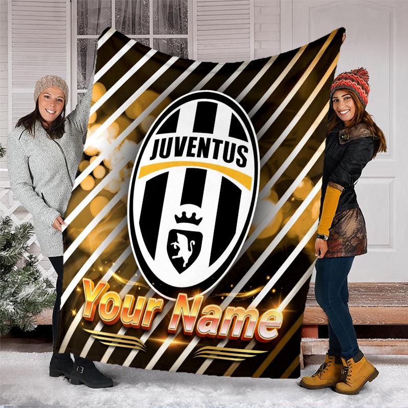 1pc Personalized Name Juventus Theme Blanket - Digital Print, Polyester, Cozy for All Seasons, Perfect for Outdoor, and Travel