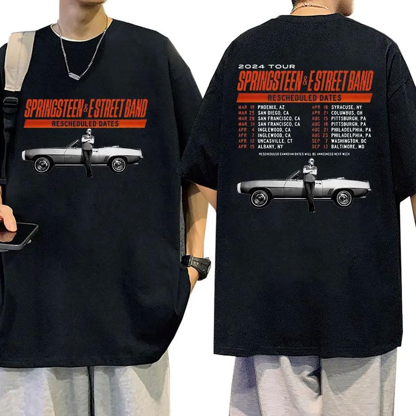 Vintage Rock Bruce Springsteen and E Street 2024 Tour T Shirts Man's Hip Hop Gothic Fashion Oversized Cotton T-Shirt Streetwear
