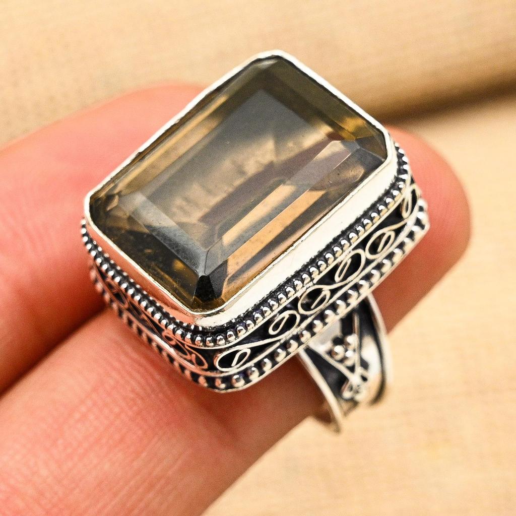Smoky Topaz Gemstone Handmade Solid 925 Sterling Silver Ring Jewelry For Engagement Gift