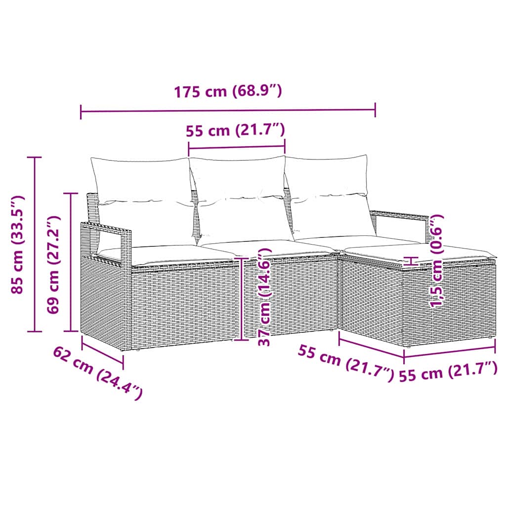 4 Piece Sofa Set Light Grey Poly Rattan