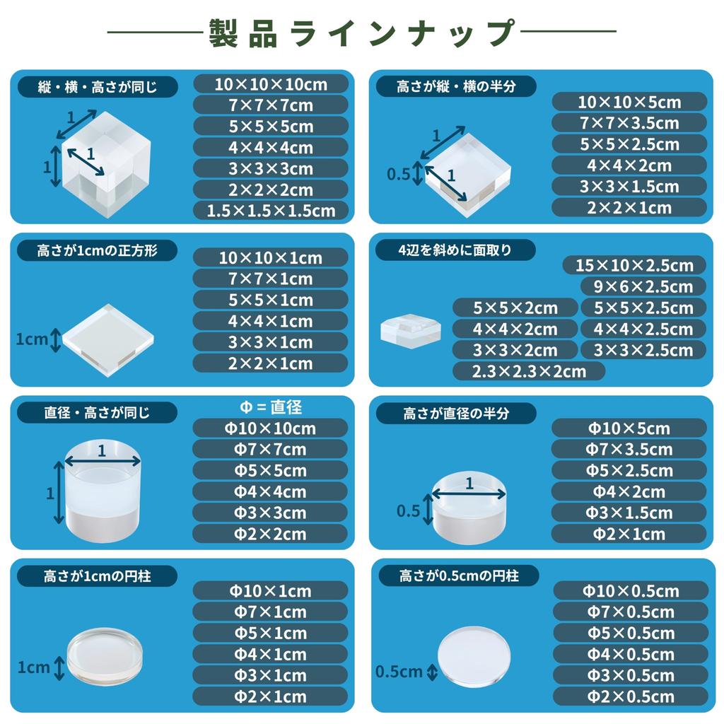 Tsukushi Science Acrylic 4 for and as a Clear Display 60mm Blocks, 60x60x30mm, Pieces, Clear, Display, Photography, Base, Stand, Rectangular, Cuboid,