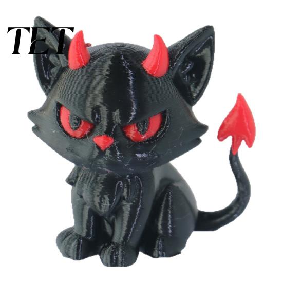 Creative Shelf Ornaments 3D Printed Evil Cat Ornament for Car Dashboard, Devil Black Handcrafted Statues Figurine, Gothic Desktop Decoration