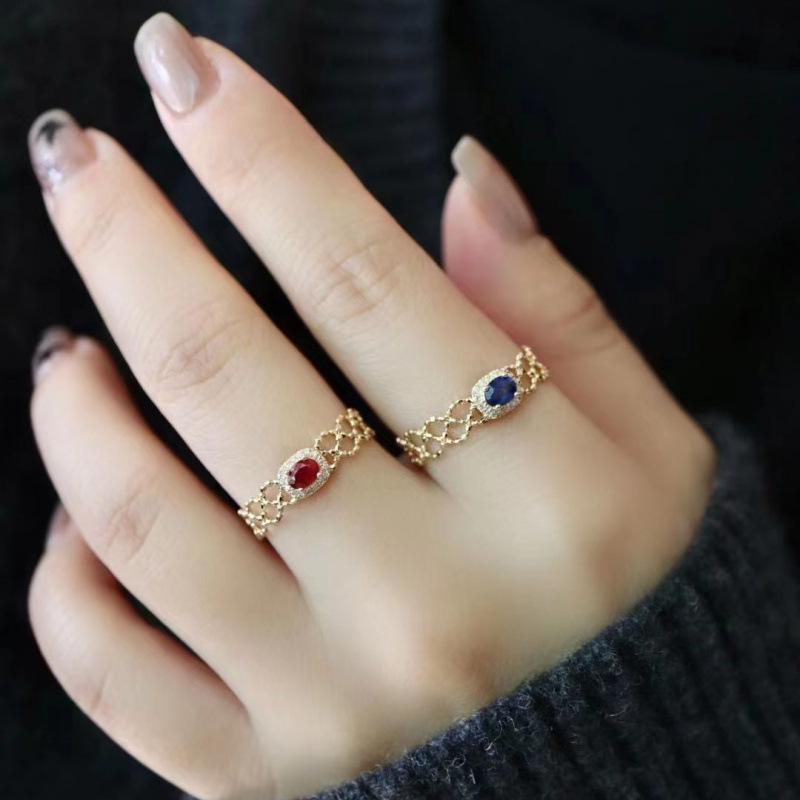 Elegant Retro Sapphire Ring for Women, Adjustable Open Design, Vintage Court Style Open Adjustable