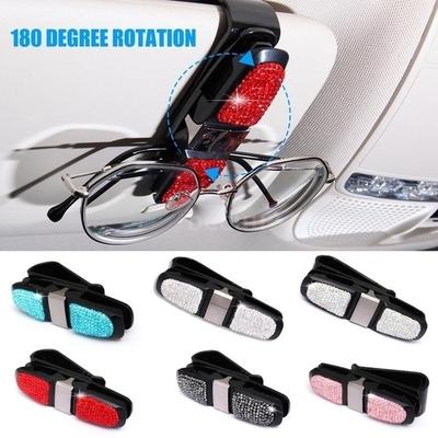 Visier-Bling-Kristall-Strasssteine, Auto-Sonnenblende, Brille mit doppelseitigem Ticket-Clip-Halter