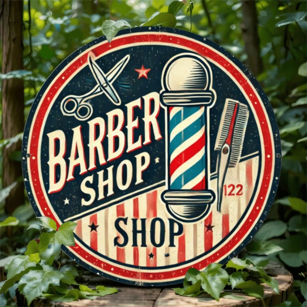 Винтажный гантельный парикмахерский металлический настенный знак Круглый декор для сада на открытом воздухе 20x20