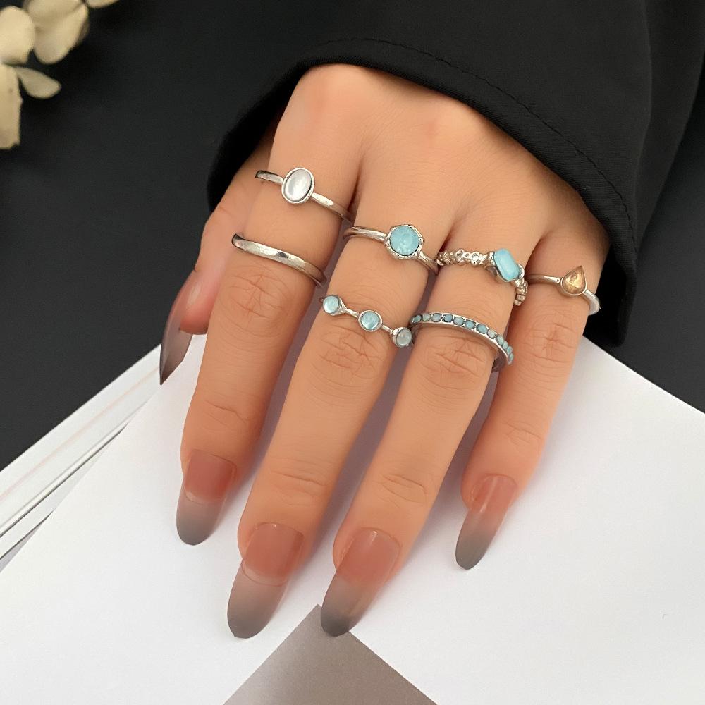 Vintage Colorful Crystal Stone Rings Set for Women Trendy Gold Silver Color Glazed Ring Set Geometric Resin Rings Party Jewelry