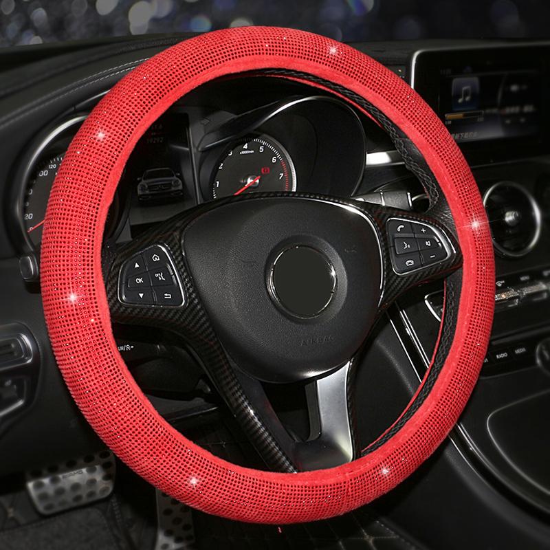 Роскошные хрустальные фиолетовые красные розовые черные ворсинки чехлы на руль автомобиля женские мужские стразы автомобильные аксессуары высокого качества