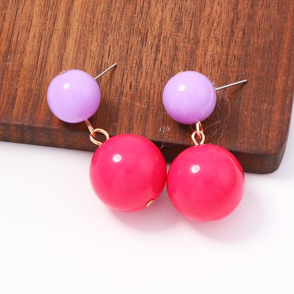 Fashion Trend Macaron Contrast Color Bead Earrings Simple Personality Age Reduction Daily Commuter Party Versatile Woman