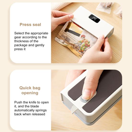 Mini Bag Sealer And Cutter with LED Display USB Rechargeable Sealing Machine for Chip Bags Portable Plastic Bag Resealer 1600mAh Battery