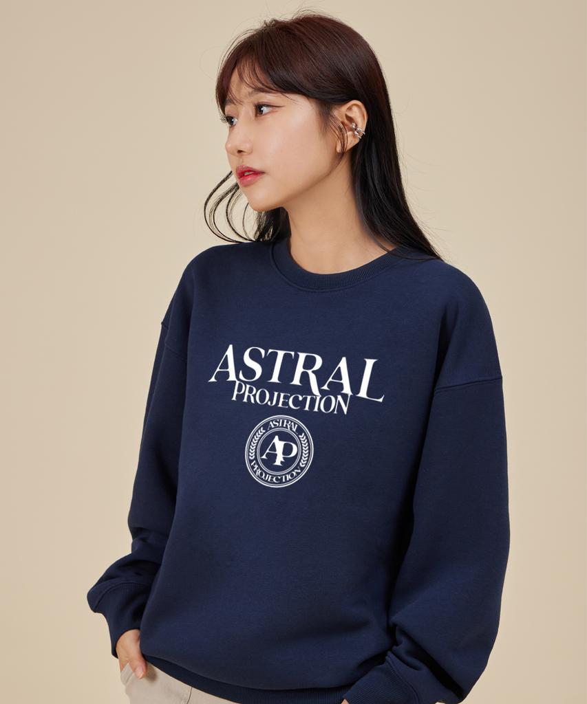 ASTRAL PROJECTION Lettering Logo Emblem Loose Fit Sweatshirt_Navy