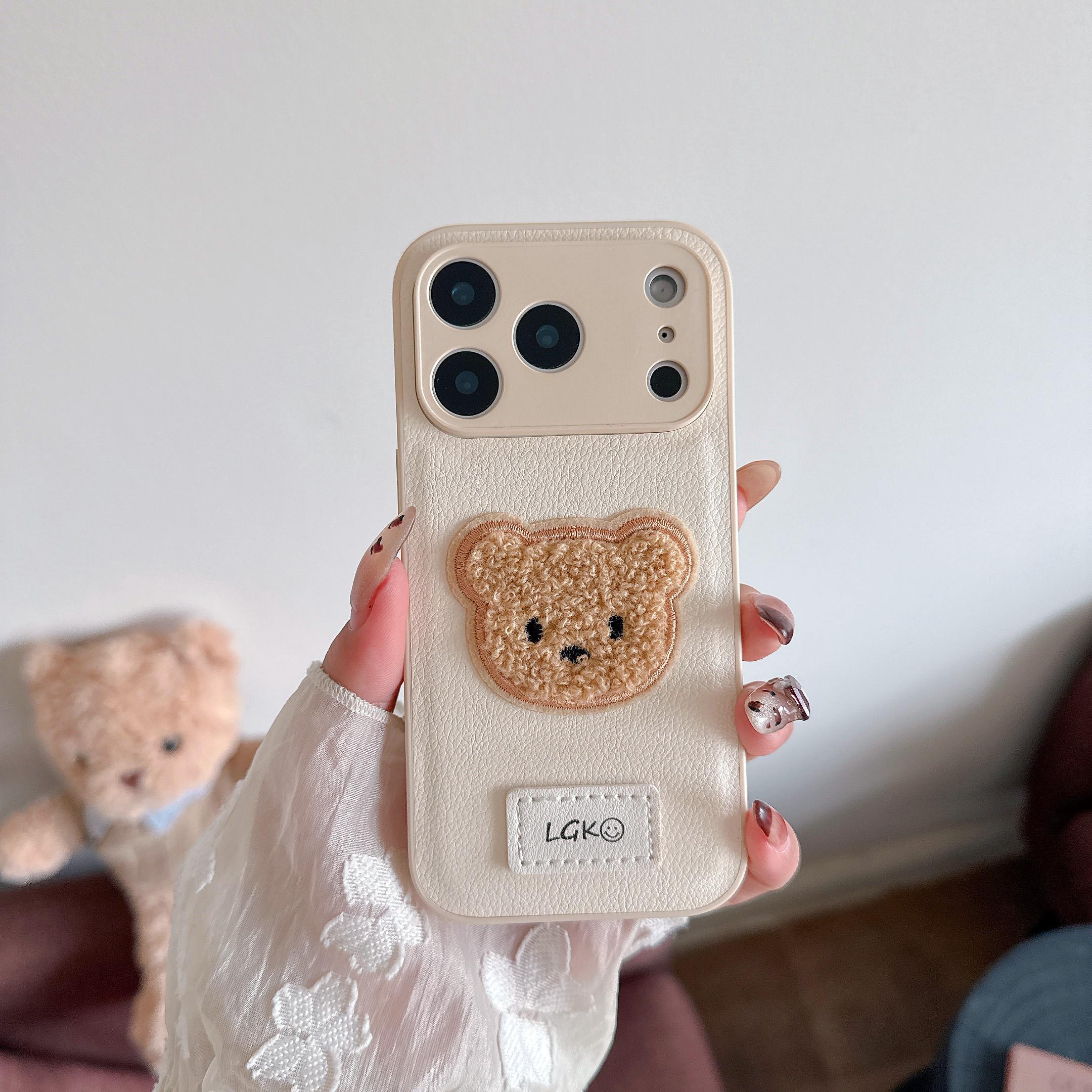 

Cowboy Cute Bear Decoration Kickstand PU Leather Phone Case for IPhone 17Air 16 15 Plus 14 13 12 11 Pro Max Solid Color Cover iPhone 16 білий