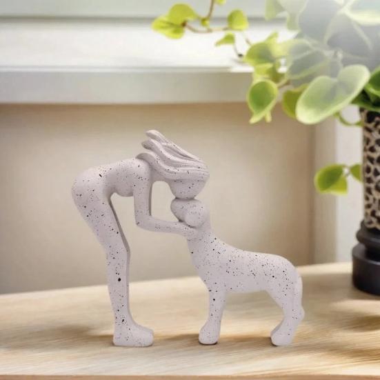Human And Dog Statue Cute Resin Pet Sculpture for Home Office Desk Shelf