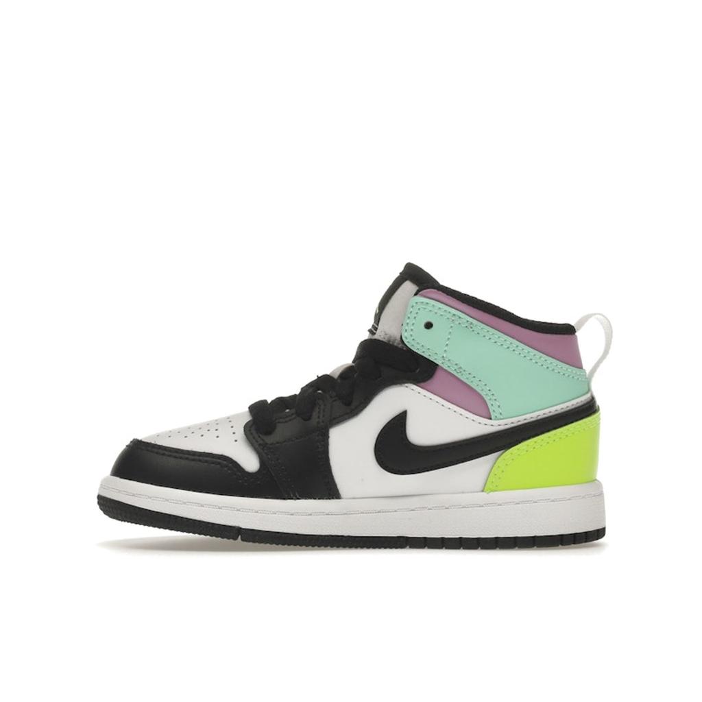 Air Jordan 1 Mid PS Pastel Kids Sneakers White Black Volt 640734-175