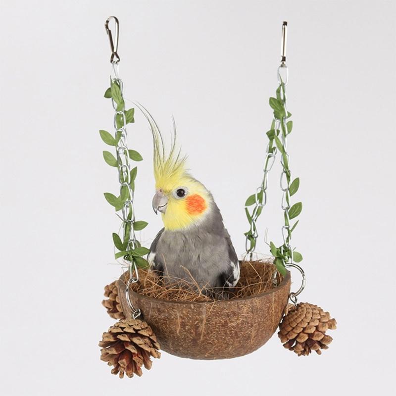 Hanging Bird House For Cage Bird Swing Toy With Chewing Toy Coconut Bird Nest Breeding Nesting Parrots Hanging Bed