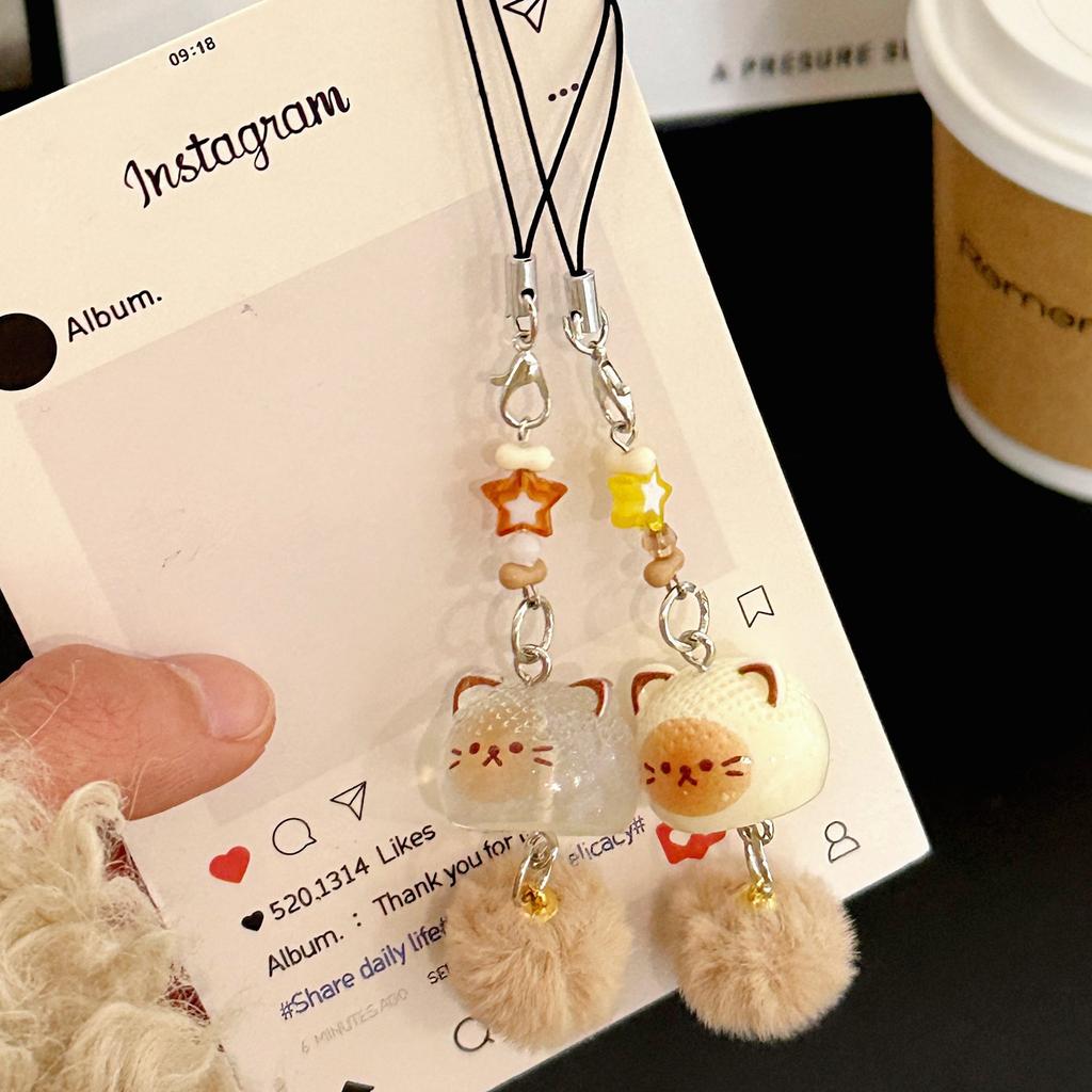 2 Pcs Cute Hairball Kitten Pendant Phone Chain Keychain Versatile Pendant Backpack Pendant