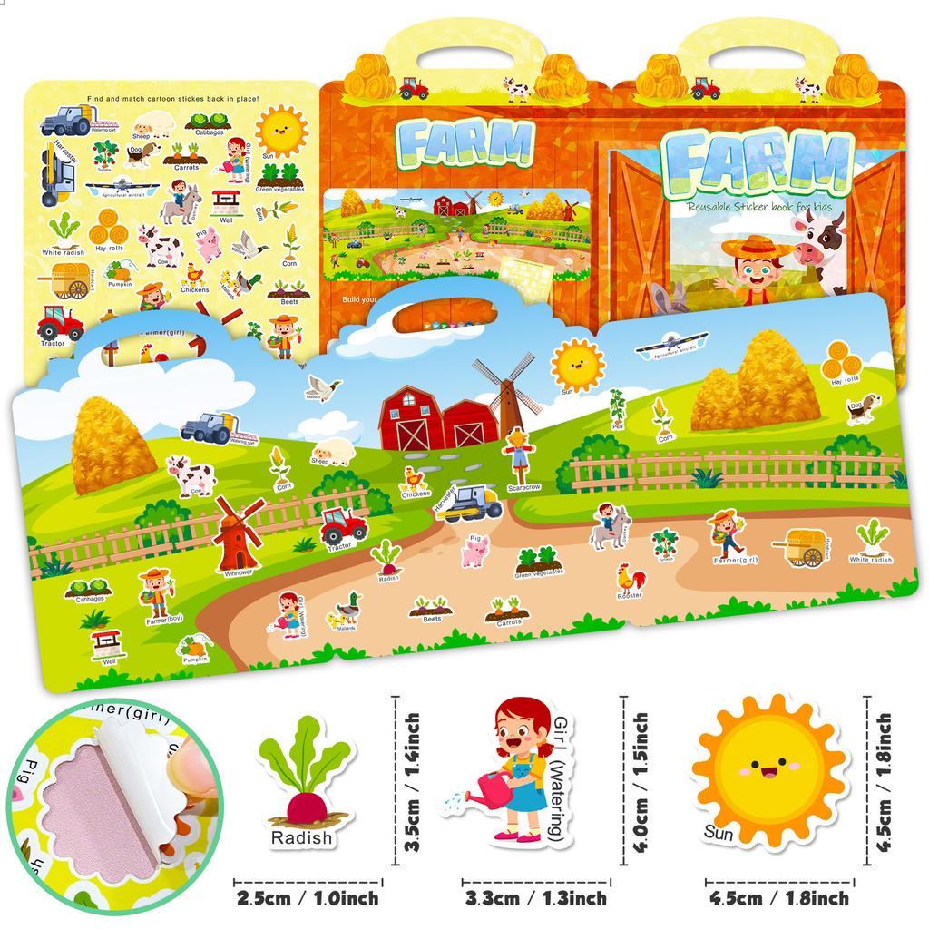 Hand-ported Children's Creative DIY Cognitive Farm Style Enlightenment Early Education Intellectual Training Repeatedly Sticker Jelly Sticker Book