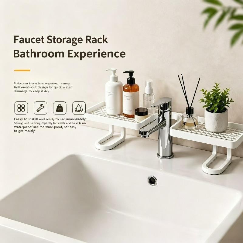No Drill Plastic Bathroom Sink Rganizer Shelf Faucet Storage Rack Countertop Washbasin Drainer Shelf