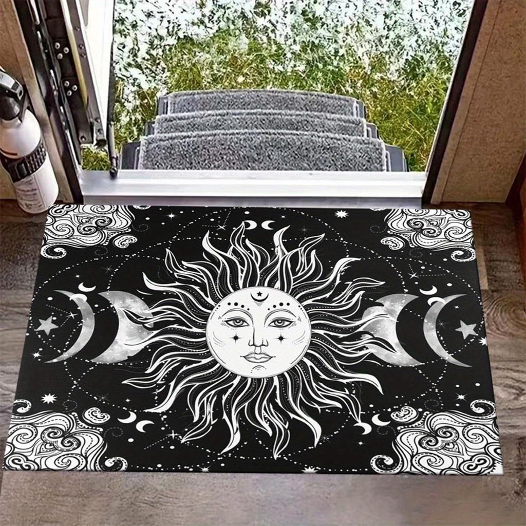 Soft 3D Sun and Moon Area Rug - Large, Non-Slip Polyester Mat with Mushroom & Skull Design for Living Room and Bedroom Decor