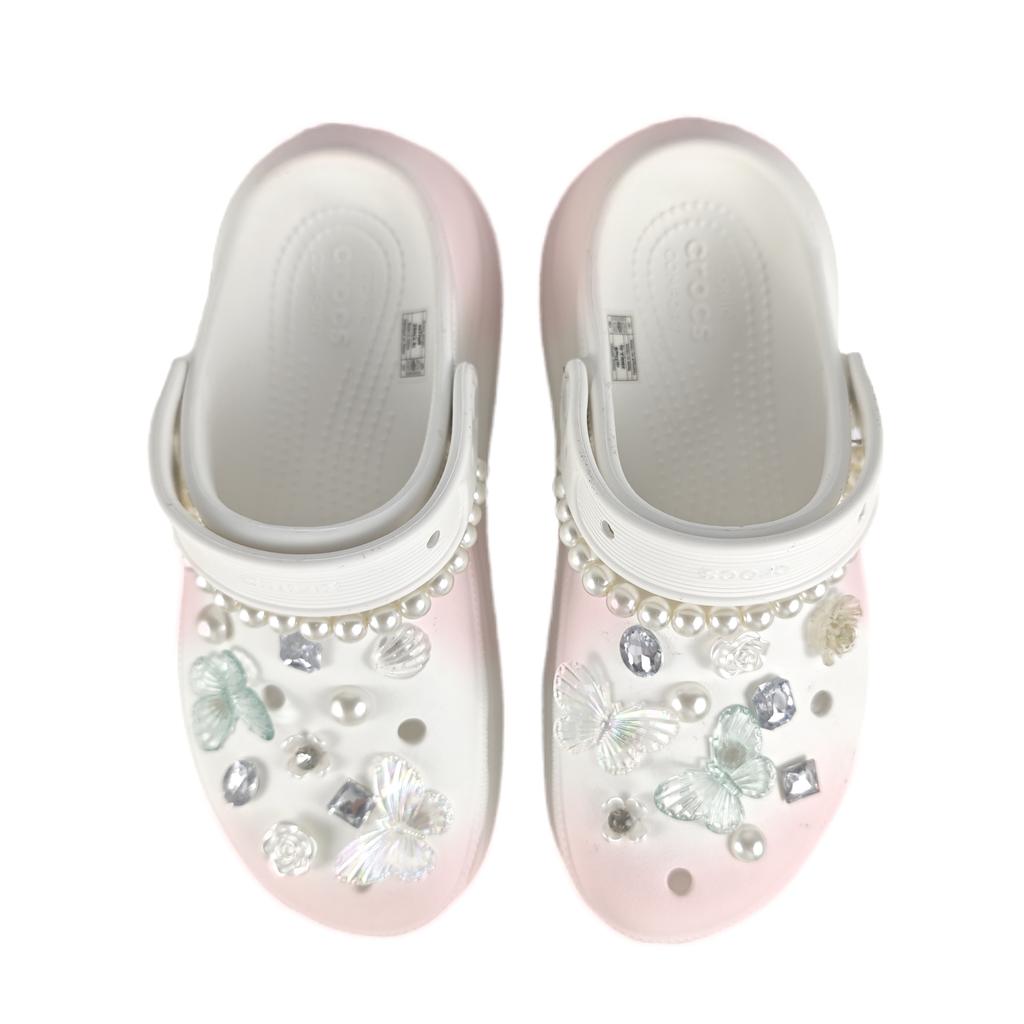 Crocs Crush Clog EVA Strawberry Fruit Buckle Hand-Painted Graffiti Casual Fashion Versatile Hole Shoes Unisex White