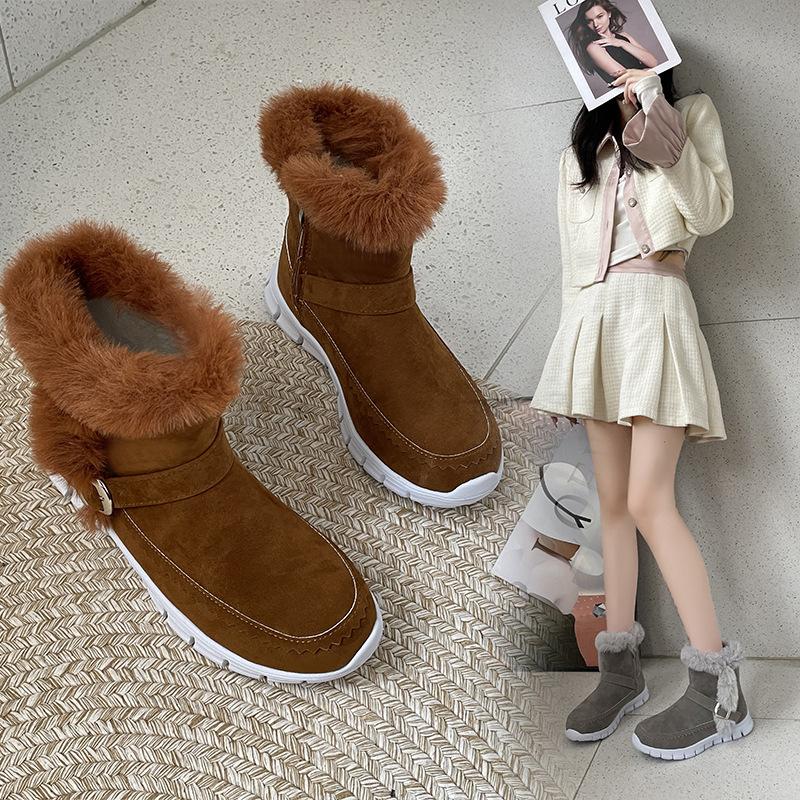 Winter women's snow boots fleece thickened short boots warm side zipper cotton shoes