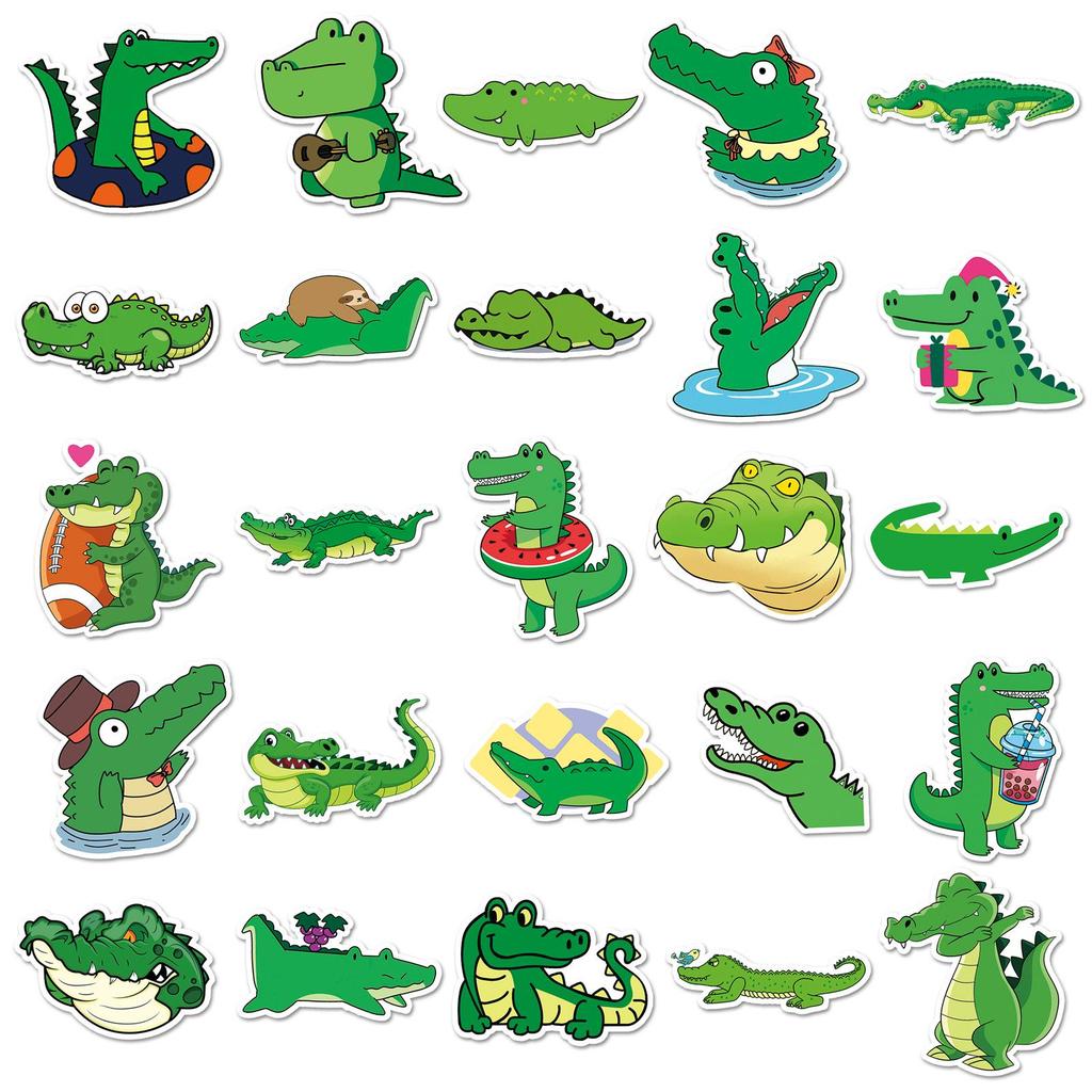 50 Crocodile Cartoon Stickers - Fierce Q Version Animal Decorations for Journals & Tablets