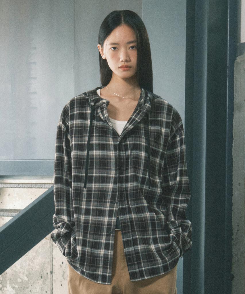 Sekeonmonollogeu Oversized Karomotiv Kapuzenpullover [Schwarz]_Sesh012Black