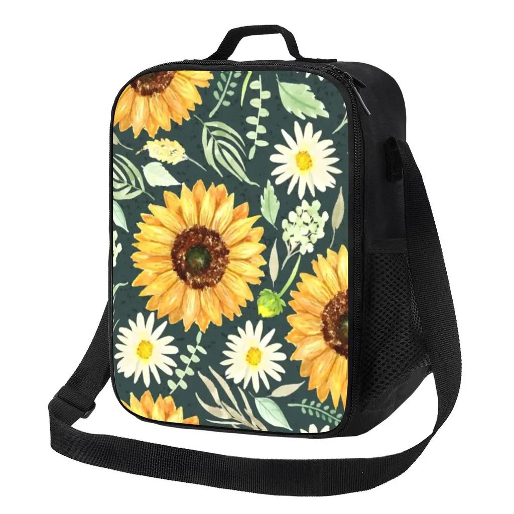 Colorful Sunflowers Insulated Lunch Bag for Camping Travel Floral Flower Waterproof Thermal Cooler Lunch Box Women Children