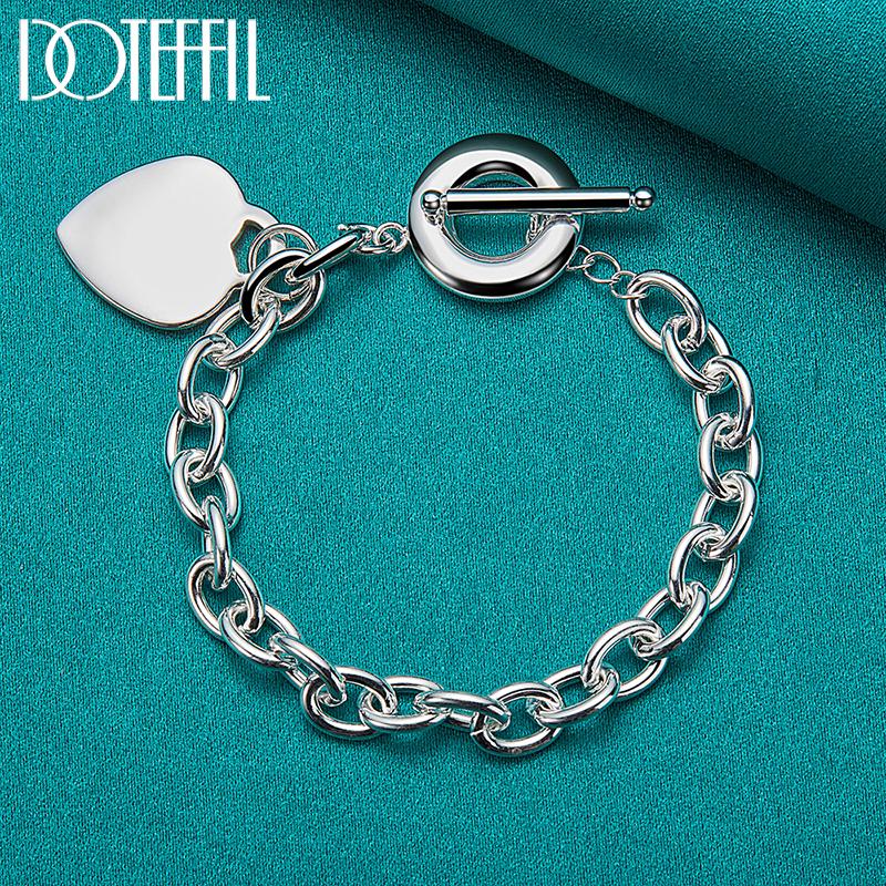 Pulsera con colgante de corazón romántico, joyería hermosa de plata