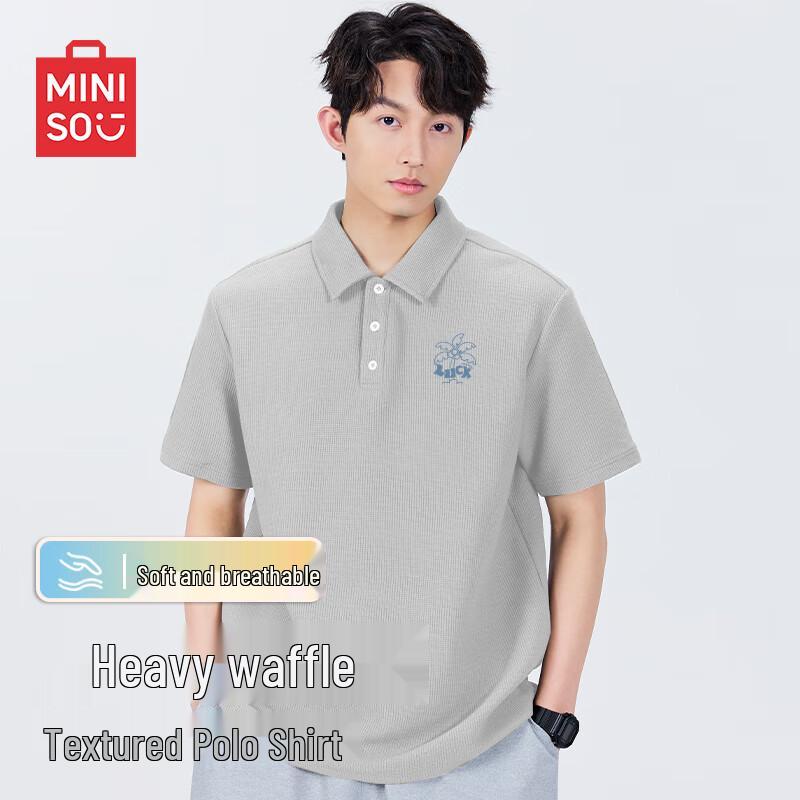 MINISO Men s Textured Waffle Knit Short-Sleeve Polo Shirt 3XL
