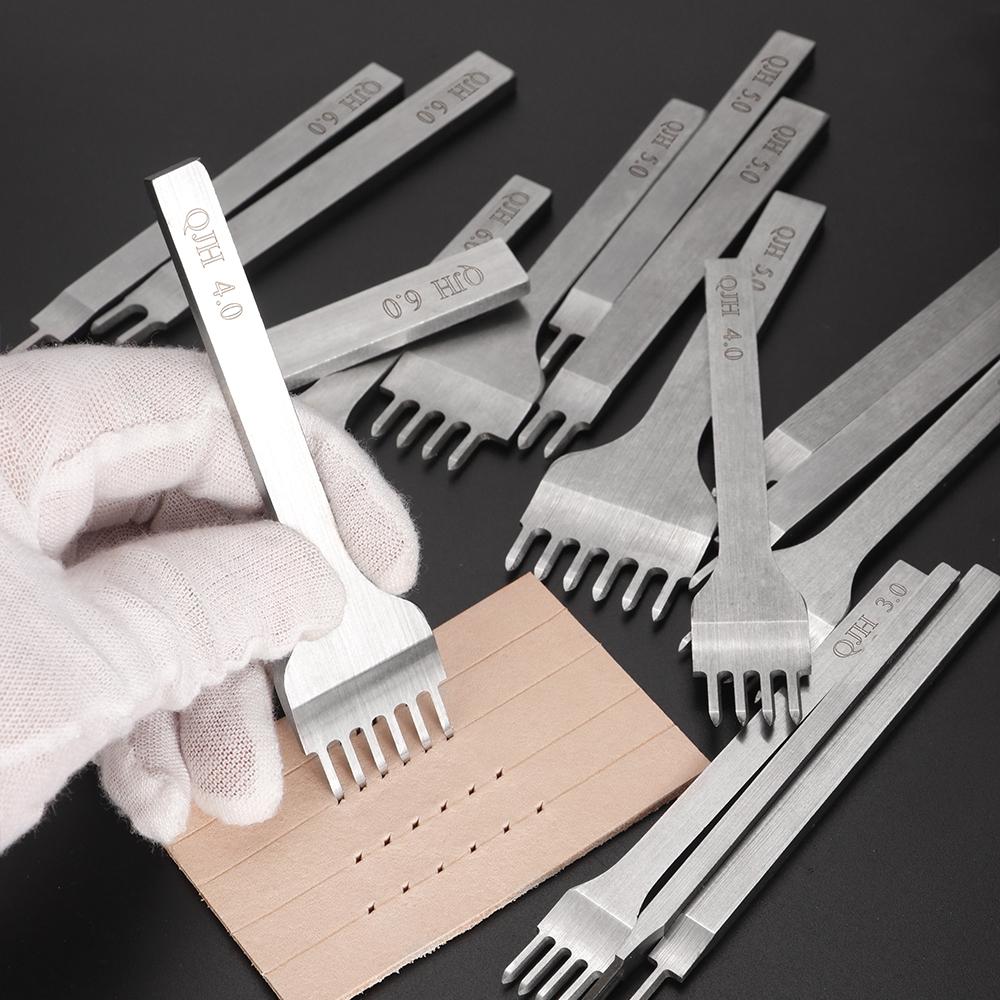 4pc/set Stainless Steel Rhombus Sewing & Punching Tool Set, DIY Stitching Chisel Set, Professional Leather Craftwork Punch Kit