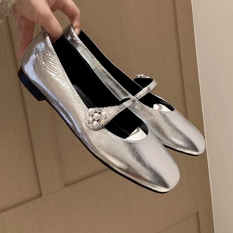 

Балетки с квадратным носком и плоской подошвой с пряжкой из стразов 40 серебряный