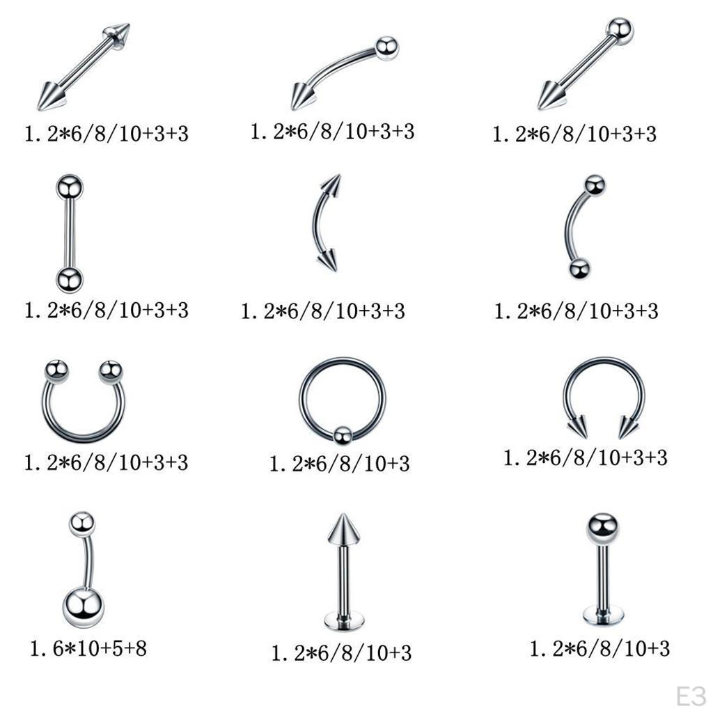 60-Piece Stainless Steel Nose Lip Jewelry Set, Elegant Design