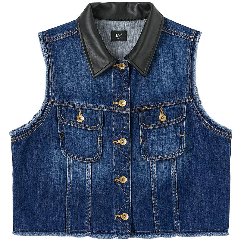 

Lee Women s A/W 2025 Comfortable PU Lapel Raw Edge Denim Vest S